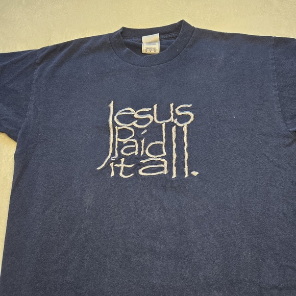 Vintage Y2K Jesus T Shirt Size Medium Jesus Paid It All Embroidered Christian - Picture 2 of 5